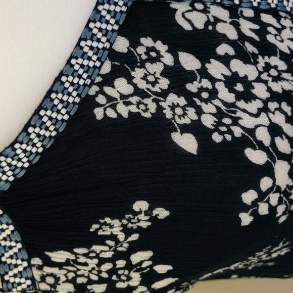 Patrons of Peace Floral Striped High Low Boho Top S White Blue - Picture 4 of 15